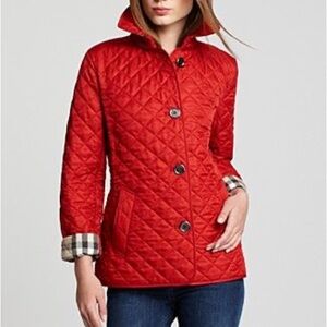 Red Burberry Brit Quilted Jacket